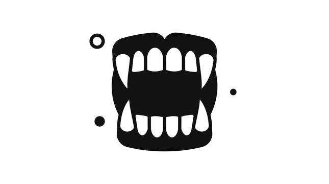 Sharp vampire teeth with fangs displayed in a bold black and white minimalist vector illustration design