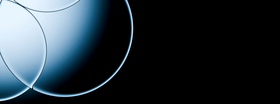 3D glass circles blue glow copyspace and macro overlap create a spacious futuristic abstraction with luminous curves