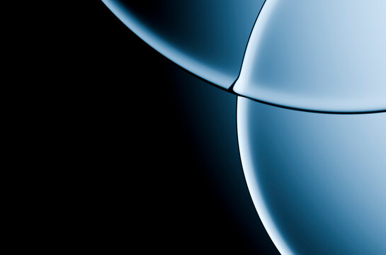 3D glass circles blue refraction copyspace and crossing curves form a minimal optical background with deep black space