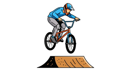 Fototapeta premium Bmx rider performing a jump over a dirt ramp vector illustration