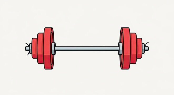 Barbell with red weight plates for fitness and strength training