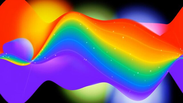 Abstract colorful rainbow wave pattern with glowing circles on a black background 4k Motion Video
