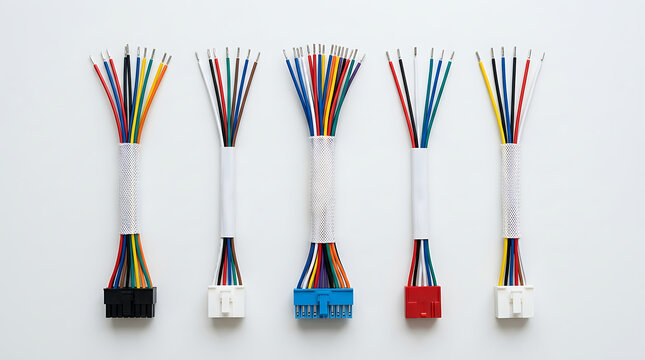 Set of multicolored electrical wire harness assemblies with terminal connectors