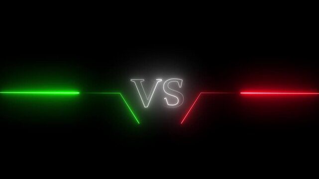 Versus icon animation glowing neon white color v and s letter game match team challenge frame box match sport sign symbol. vs white colour text green and red layer 4K video animation