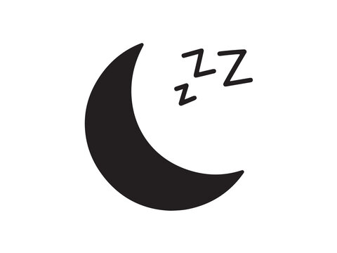 Sleeping icon featuring a black crescent moon and zzz letters isolated on a white background.