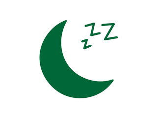 Green crescent moon illustration with sleep symbols represents bedtime and relaxation. © Mustafa