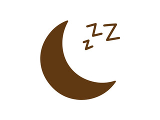 Brown crescent moon symbol with snoring letters represents sleep and rest on a white background. © Mustafa