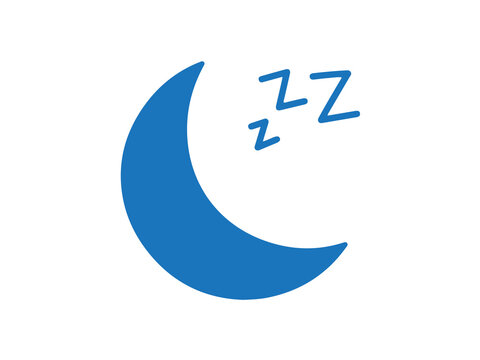 Crescent moon icon in blue color with sleeping symbols is isolated on a white background.