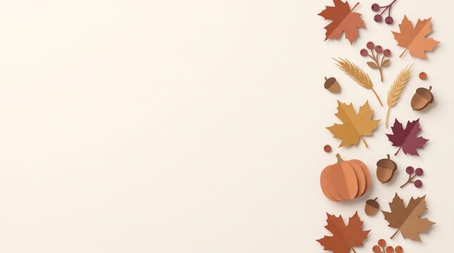 Autumn leaves pumpkin and acorns border design isolated on a clean white background for fall season