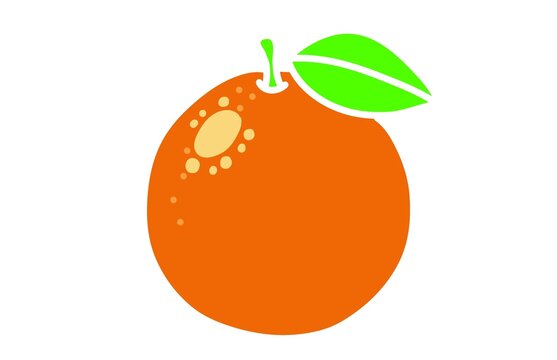 Simple illustration of a fresh orange fruit with green leaf.