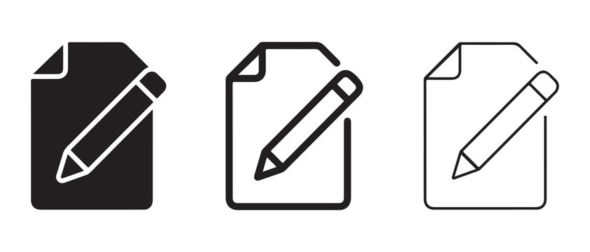 document icon set featuring pencil tool for editing files in flat design style