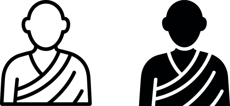Buddhist monk avatar icon set vector illustration in outline and glyph black silhouette style