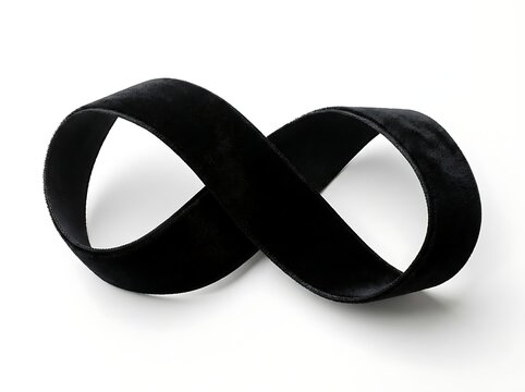 Black velvet ribbon shaped as an infinity symbol on a clean white background