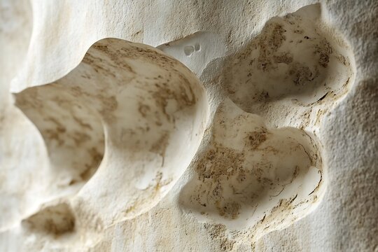 Weathered white organic stone texture with deep eroded pits and rough mineral surface for architectural detail