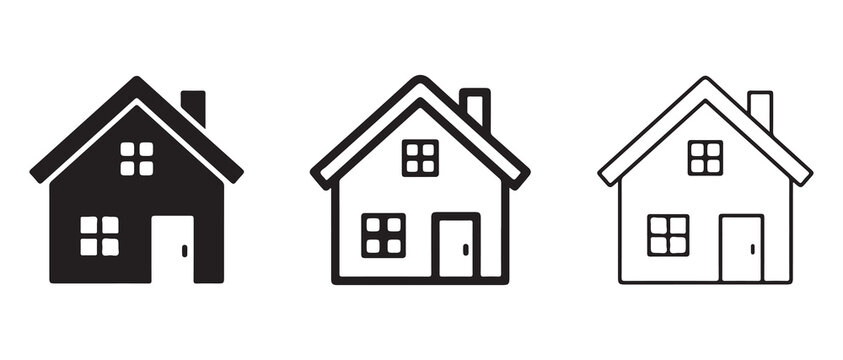 House Icons with Different Fill Styles Isolated on Transparent Background