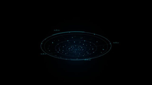 Abstract digital data visualization with glowing blue dots and circular connection lines on a dark background representing futuristic network technology and systems 4k Motion Video