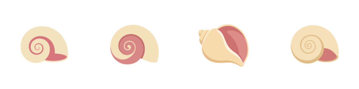 Set of minimalist pink and beige seashell vector icons.
