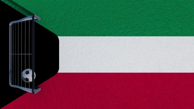 Kuwait flag soccer goal animation, football ball hitting net on Kuwaiti national colors, sports competition concept