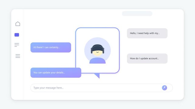 Modern Flat Design Web Interface Featuring Automated Chatbot Support Service Messaging System