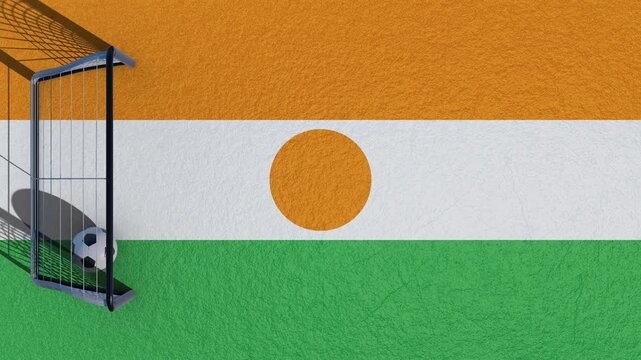 Niger flag soccer background, football ball hitting goal net on national flag, sports competition in Niger, athletic championship concept