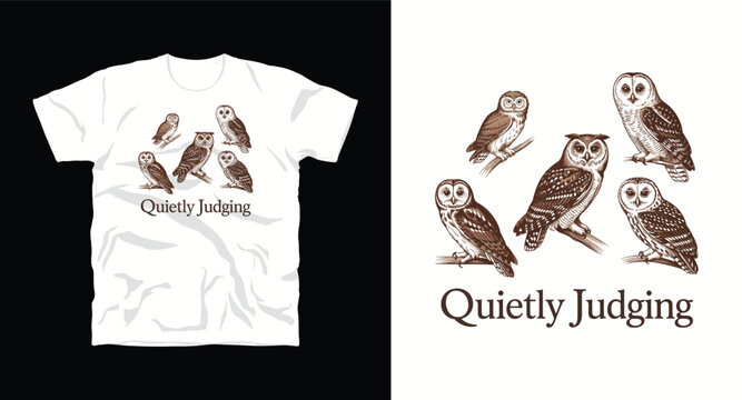 Owls quietly judging t-shirt illustration.