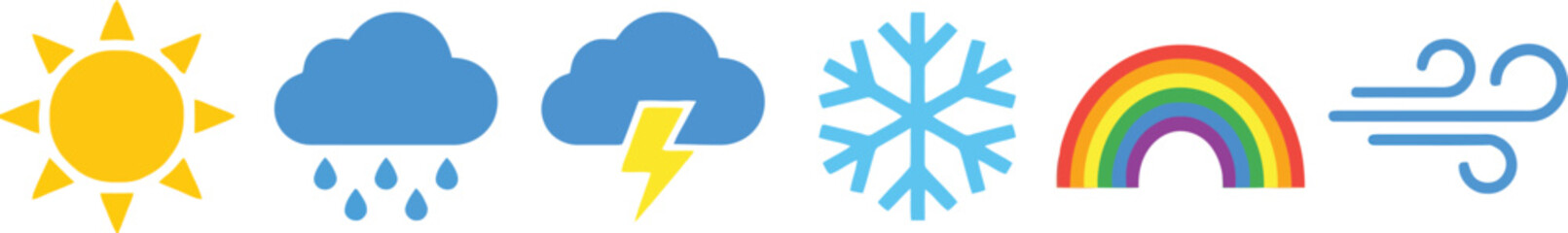 Obraz premium A collection of colorful weather icons representing various meteorological conditions.