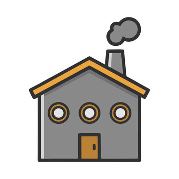 Factory building with smoke coming from chimney