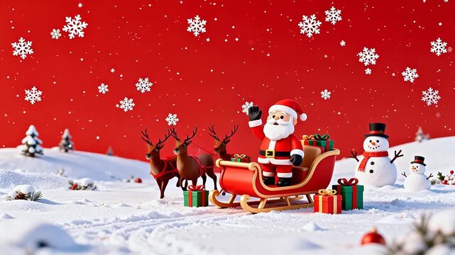 Santa Claus in sleigh with snowflakes