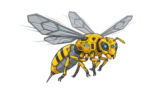 Flying mechanical wasp drone concept art.