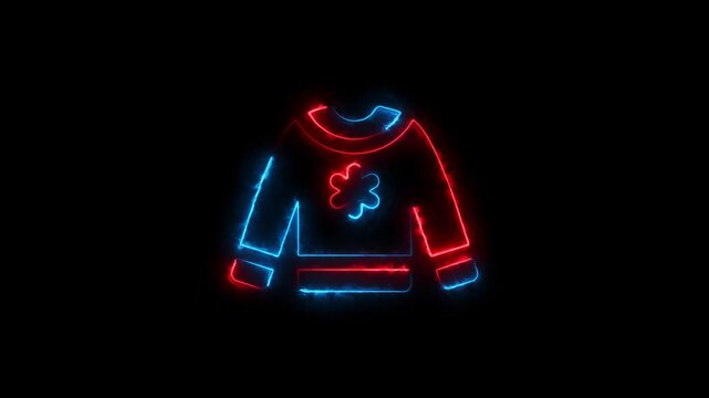 Glowing neon sign of a christmas sweater with snowflake design
