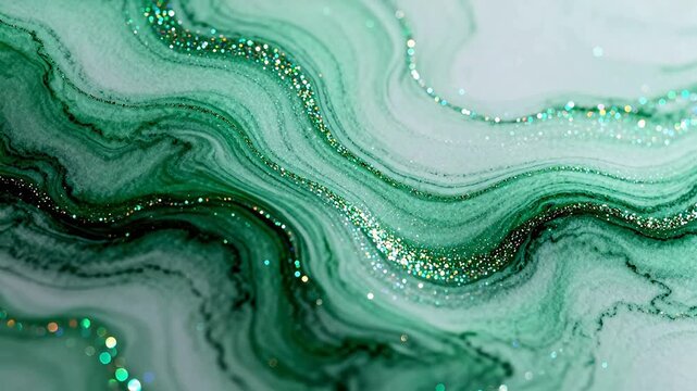 Green swirling abstract pattern with glitter