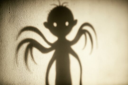 Scary monster shadow silhouette projected on textured wall, Halloween concept for horror or mystery themes