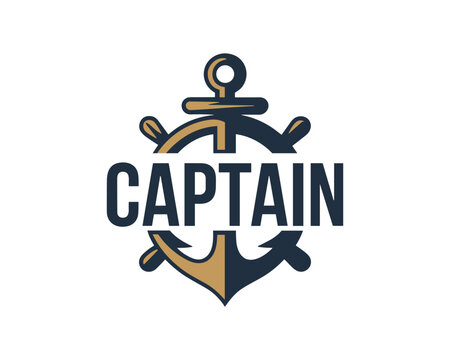 Captain logo vector illustration with anchor and ship helm design template