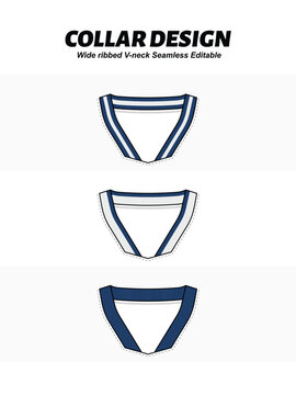 Wide ribbed V-neck collar design template, seamless editable apparel neckline vector illustration for t-shirt and sportswear