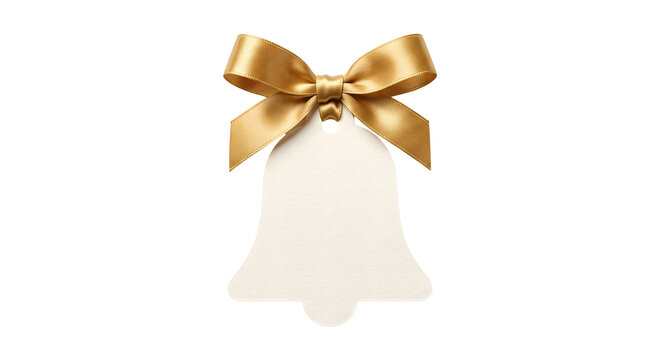 Bell shaped white Christmas gift tag with gold bow