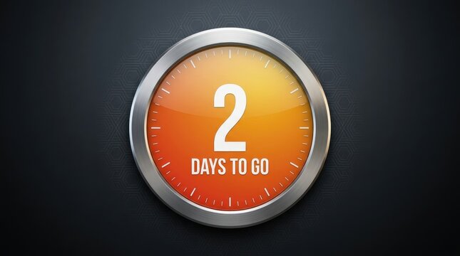 Countdown timer showing two days to go with metallic circular frame and vibrant orange gradient background