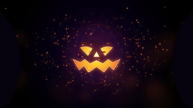 Glowing orange jack o lantern face with bright sparks on a dark background for halloween celebration 4k Motion Video
