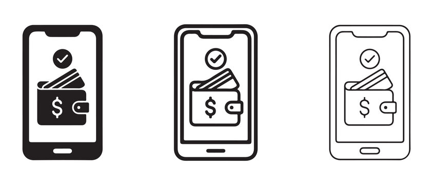mobile phones displaying digital wallet or payment app with money and confirmation icons for financial transactions