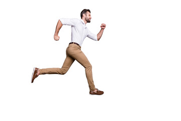 Full length body size view of his he nice attractive content cheerful proud strong motivated...