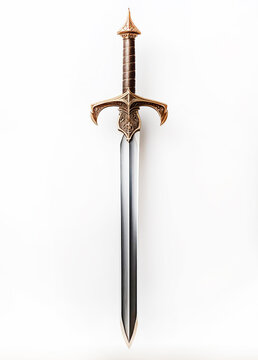 Double-edged sword. Blade and handle of a sharp sword, knife. Isolated on a white background.