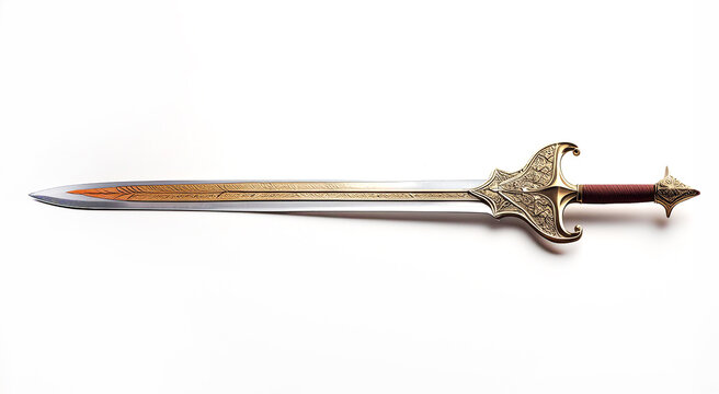 Double-edged sword. Blade and handle of a sharp sword, knife. Isolated on a white background.