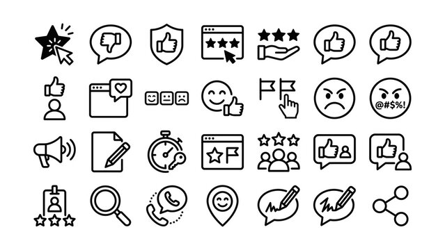 Collection of various icons representing user feedback and digital interaction elements