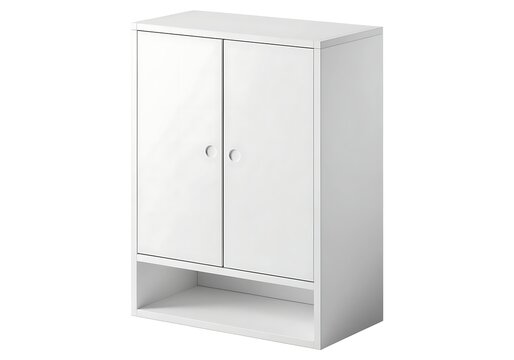 Matte White Bathroom Storage Cabinet Isolated on Clean Background