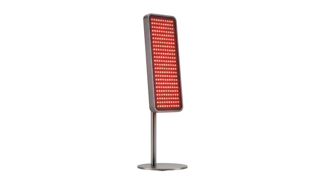 Modern Vertical Red Light Therapy Panel with Glowing LED Lights Isolated on transparent png Background
