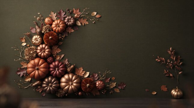 Thanksgiving (Canada) abstract new background 2026 Beautiful golden and purple autumn flower bouquet on dark background illustration