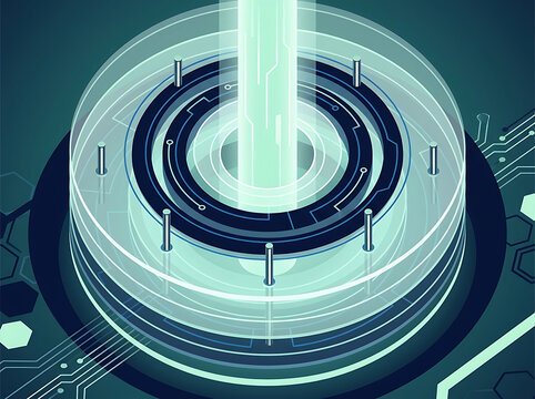 Futuristic HUD portal platform with glowing energy beam