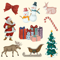 Fototapeta premium Christmas winter season illustration drawing set