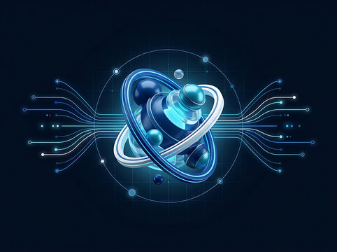 Atom and circuit tech background for quantum computing concept