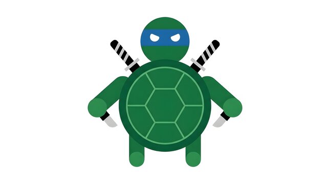 Stylized turtle warrior icon with blue mask and dual swords isolated on white background