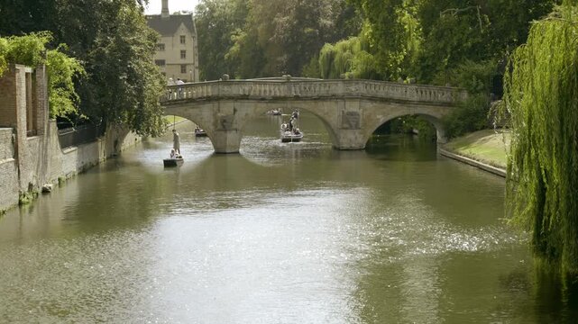 Cambridge - Punters Passing under Clare Bridge